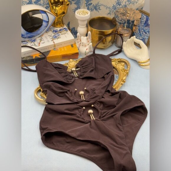 🆕 CHRISTOPHER ESBER 🧿 NWOT Brown Pierced Orbit Cutout 1PC Swimsuit, SZ US 6 - Picture 11 of 15